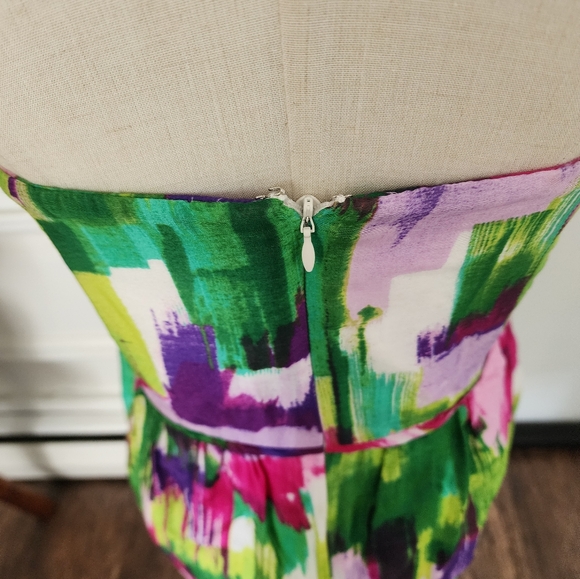 Shoshanna Size 4 Strapless Multicolor Brushstroke Mini Tea Garden Summer Dress - Picture 10 of 12